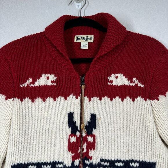 Lucky Brand Hand Knit Lambswool Aztec Totem Zip Cardigan Sweater Jacket Medium - Picture 2 of 9